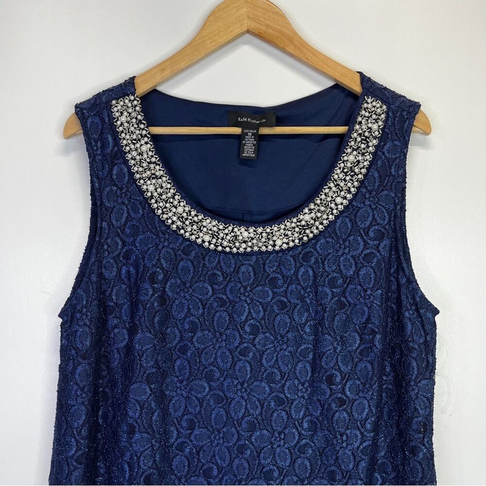 R&M Richards Beaded Neck Lace dress navy blue - 18d - Picture 4 of 9